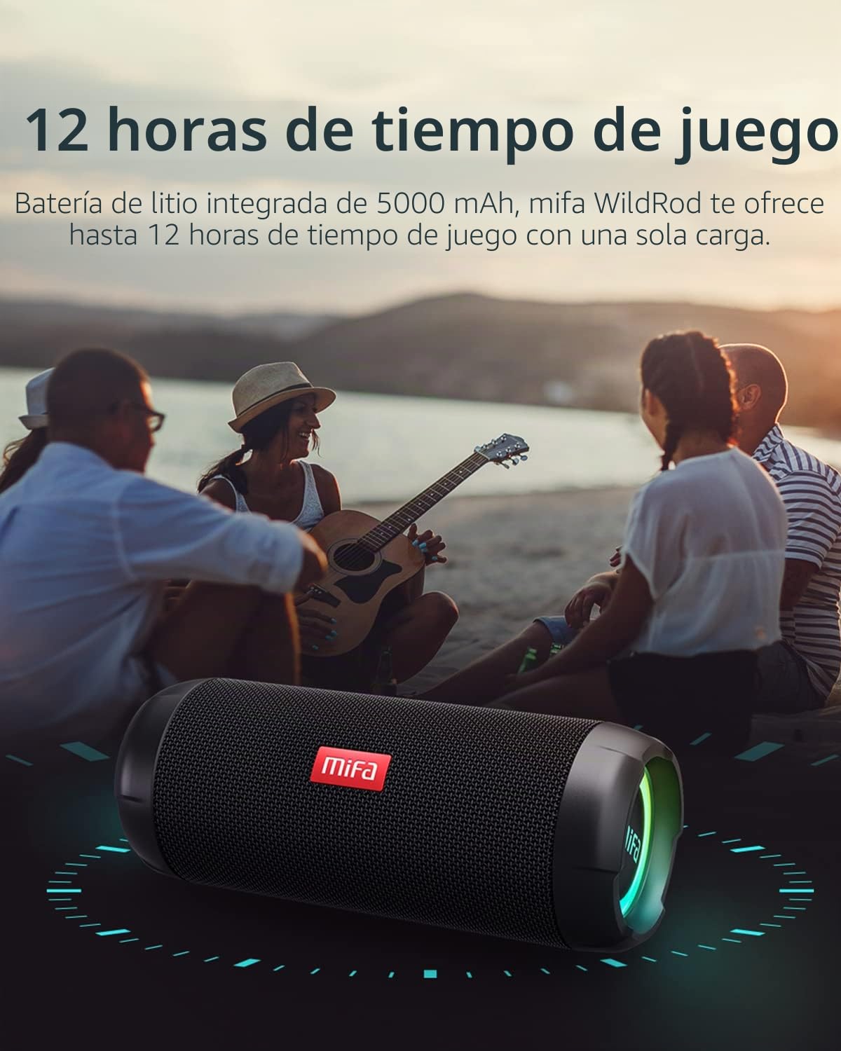 MIFA WildRod Altavoz Bluetooth 5.3, IP67 Impermeable y A Prueba de Polvo, Potencia de reproducción 30W, Batería de 12 Horas, Carga USB-C y Soporte Micro-SD, RGB LED Luz, Negro