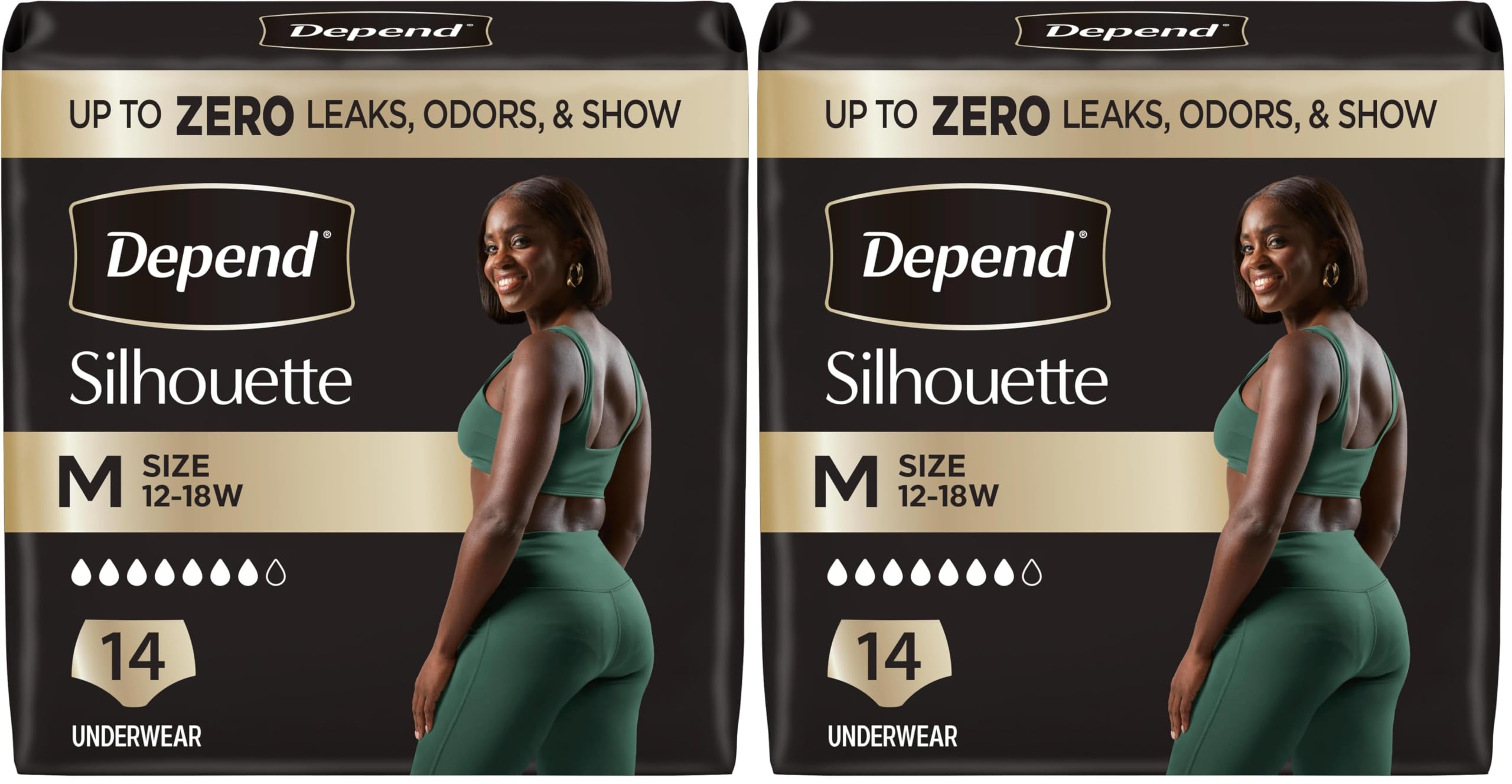 Depend Silhouette Adult Diapers, Incontinence &amp; Postpartum Bladder Leak Underwear for Women, Maximum Absorbency, Medium, Pink, 14 Count, Packaging May Vary (Pack of 2)