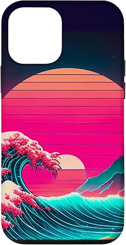 Funda retro para iPhone 12 Mini vaporwave Synthwave Ocean Japanese 80s estilo vintage retro
