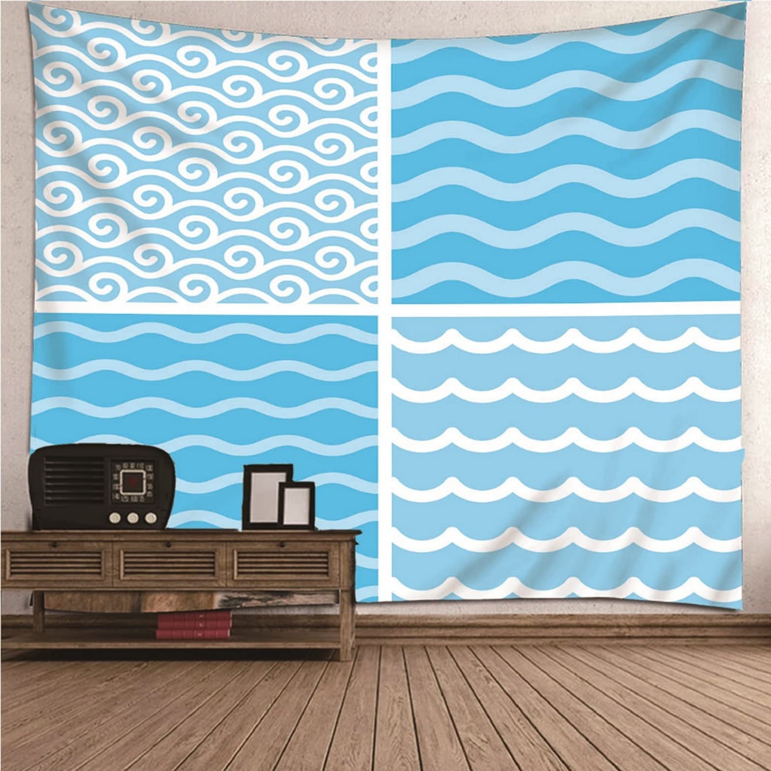 Ethereval Tapestries Pack Queen Tapestry Wall Hanging Waves Pattern Trippy xl Vertical Nature Blue White Wall Hangings Fabric Decorations 150x130cm