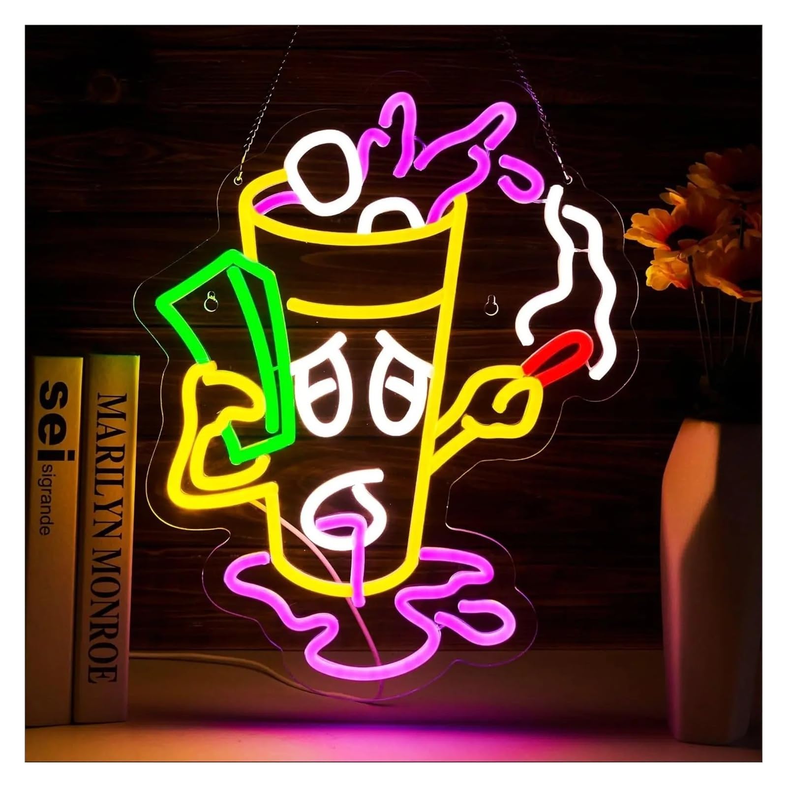 RONGCH Hanging Art Signs Drink Neon Sign for Bedroom Livingroom Club Bar Man Cave Party Wall Decor 47x37cm