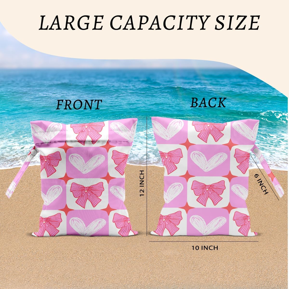 Pink Bow Wet Bags 12x10 Inch, Grid Waterproof Travel Laundry Bags, Heart Washable Reusable Wet Dry Bag for Swimsuit Pool Beach Diapers Dirty Yoga Gym Clothes, Pink Gifts for Women Friend Travelers image 2 of 6 B0F9YBBJGK