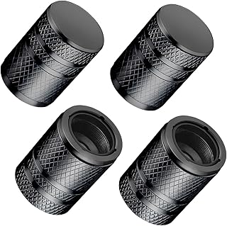 Tire Valve Stem Caps - (4 Pack) Premium Metal Air Caps with Plastic Liner, Durable, Corrosion Resistant and Leak-Proof, Universal Fit for Cars, Trucks, Motorcycles, and Bikes - Black