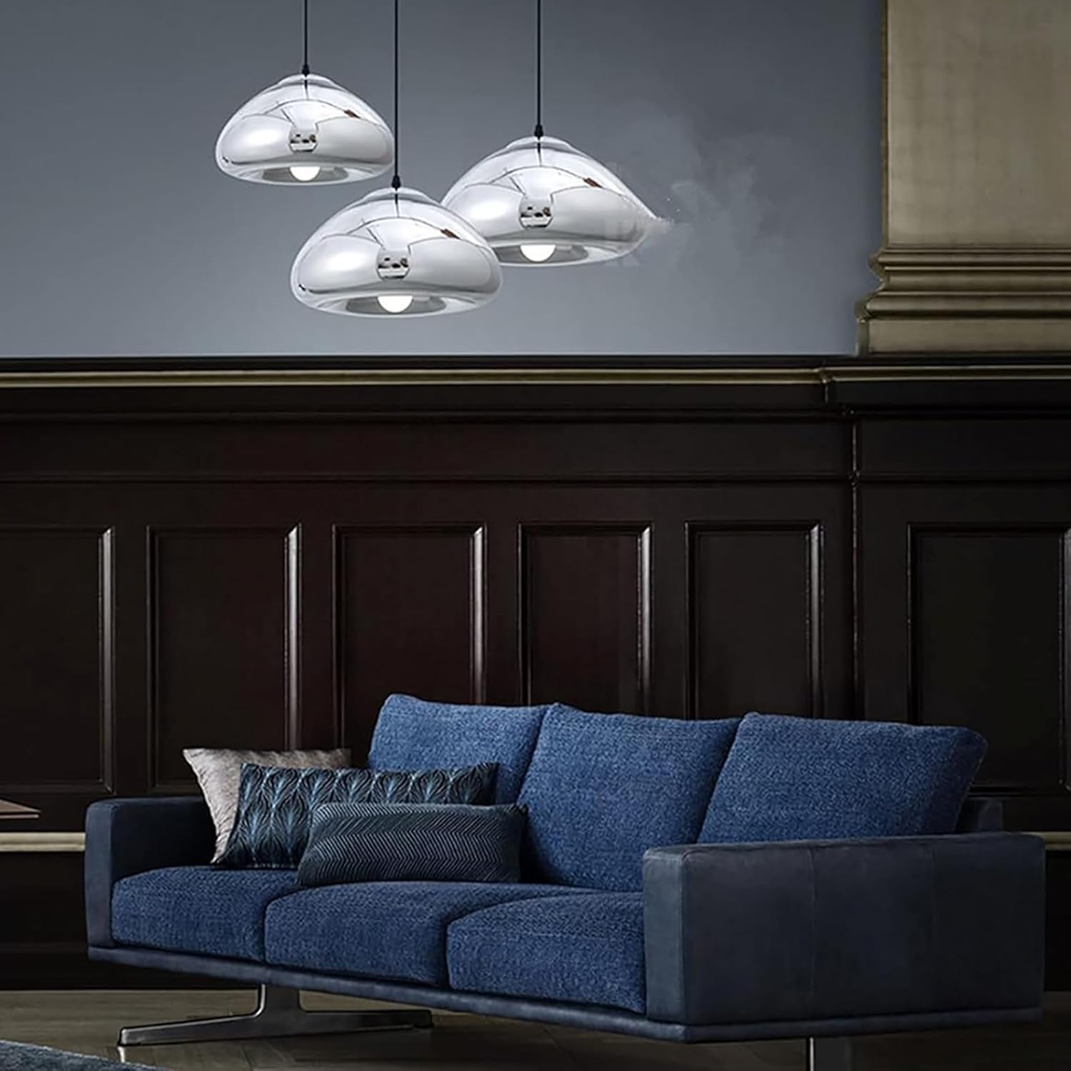 Modern Silver Glass Pendant Light Fixture 11.8in Spherical Hanging Lamp for Dining Room Kitchen Island Bedroom Corridor Bar (Silver)