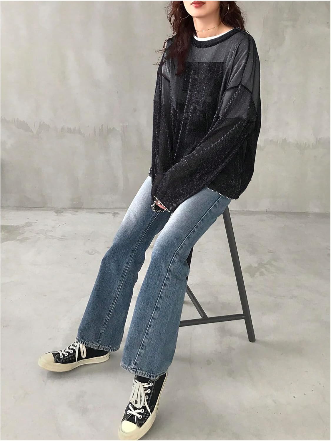 Floerns Women's Sheer Mesh Long Sleeve Oversized Drop Shoulder Y2k Tee Shirts - Image 5