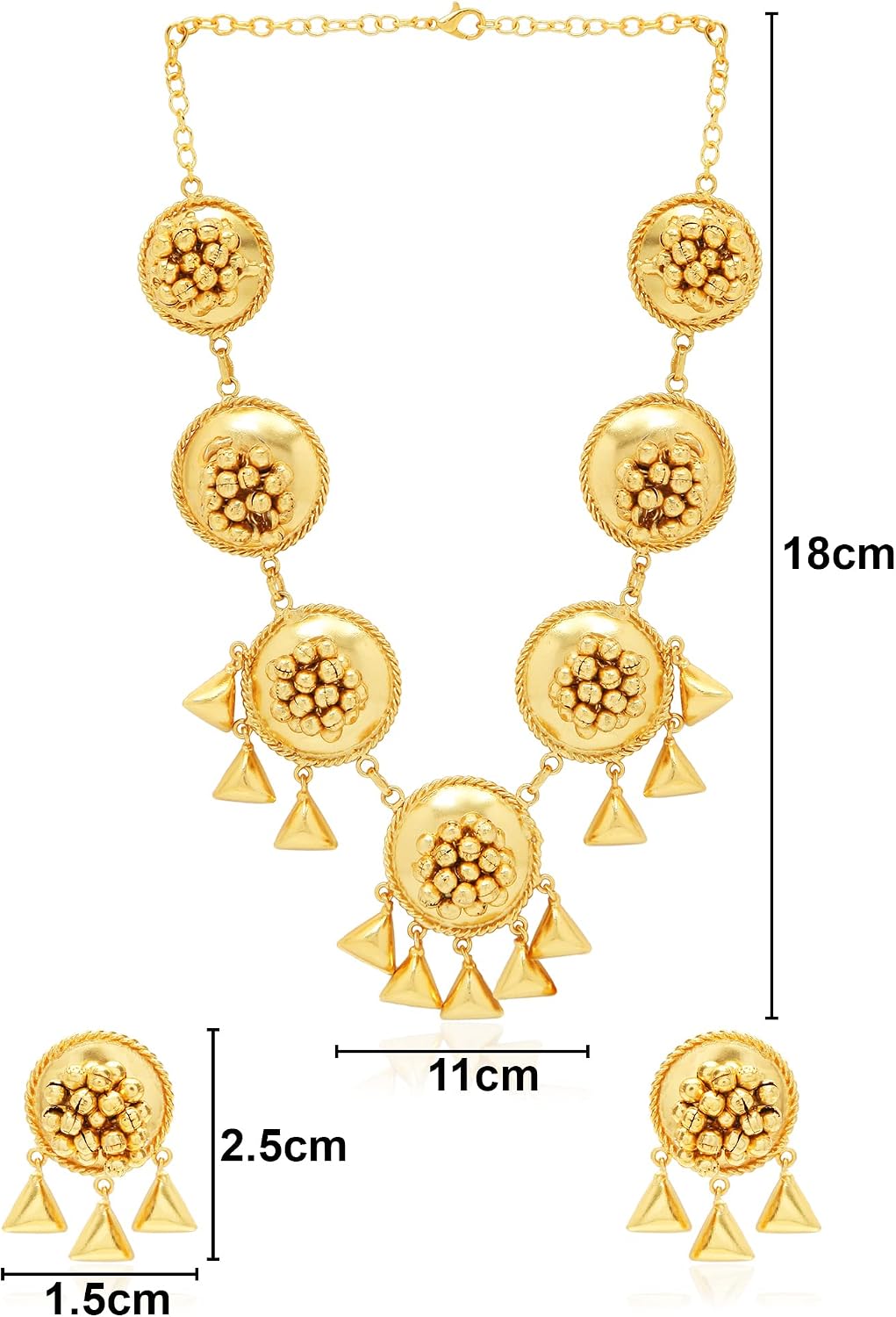 I Jewels 18k Gold Plated Indian Wedding Bollywood Antique Long Necklace Jewellery Set with Earrings for Women (MC089FL)
