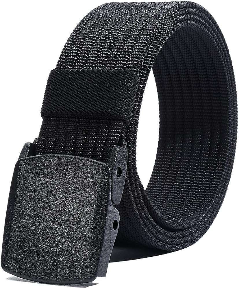 Nylon Belt Men, Military Tactical Belt with YKK Plastic Buckle, Durable Breathable Waist Belt for Work Outdoor Sports,Adjustable for Pants Size Below 46inches[53"Long1.5"Wide] (Black) at  Men’s Clothing store