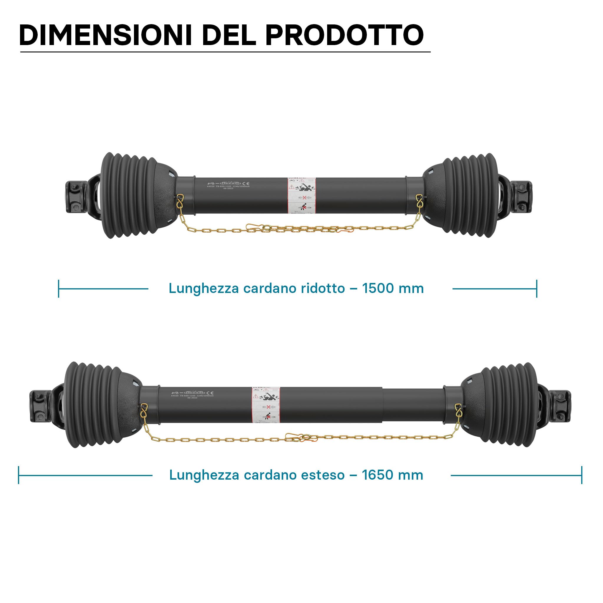 Wiltec Albero cardanico T8 Giunto cardanico 1500-1650mm 1240Nm 540rpm Cardano 110kW 150CV 2X 1 3/8" 6 Denti