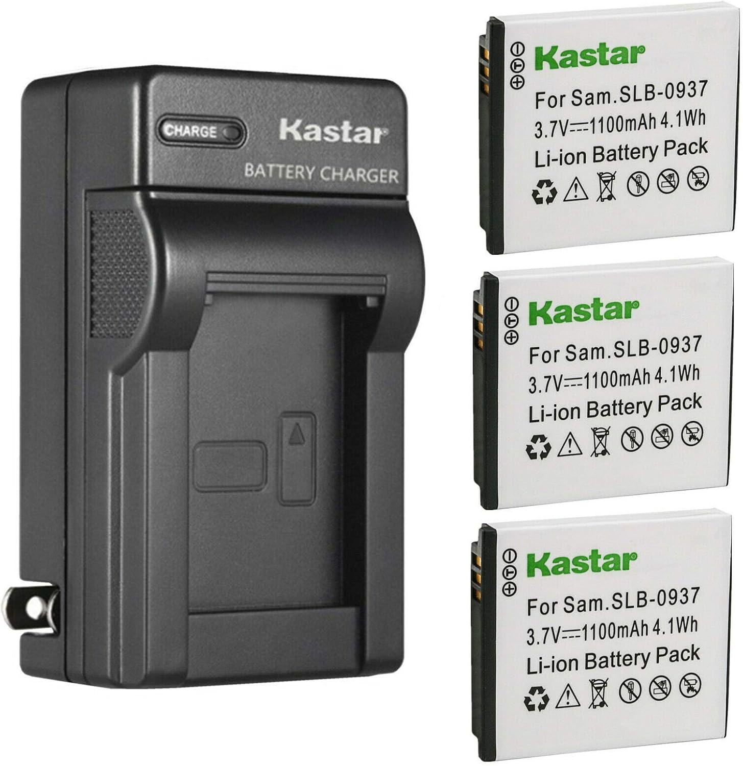 Kastar 3-Pack Battery and AC Wall Charger Replacement for Samsung SLB-0937 Battery, SAC-47 Charger, Samsung CL5, CL50, CL80, I8, Digimax L730, Digimax L735, Digimax L830, NV4, NV33, ST10 Camera