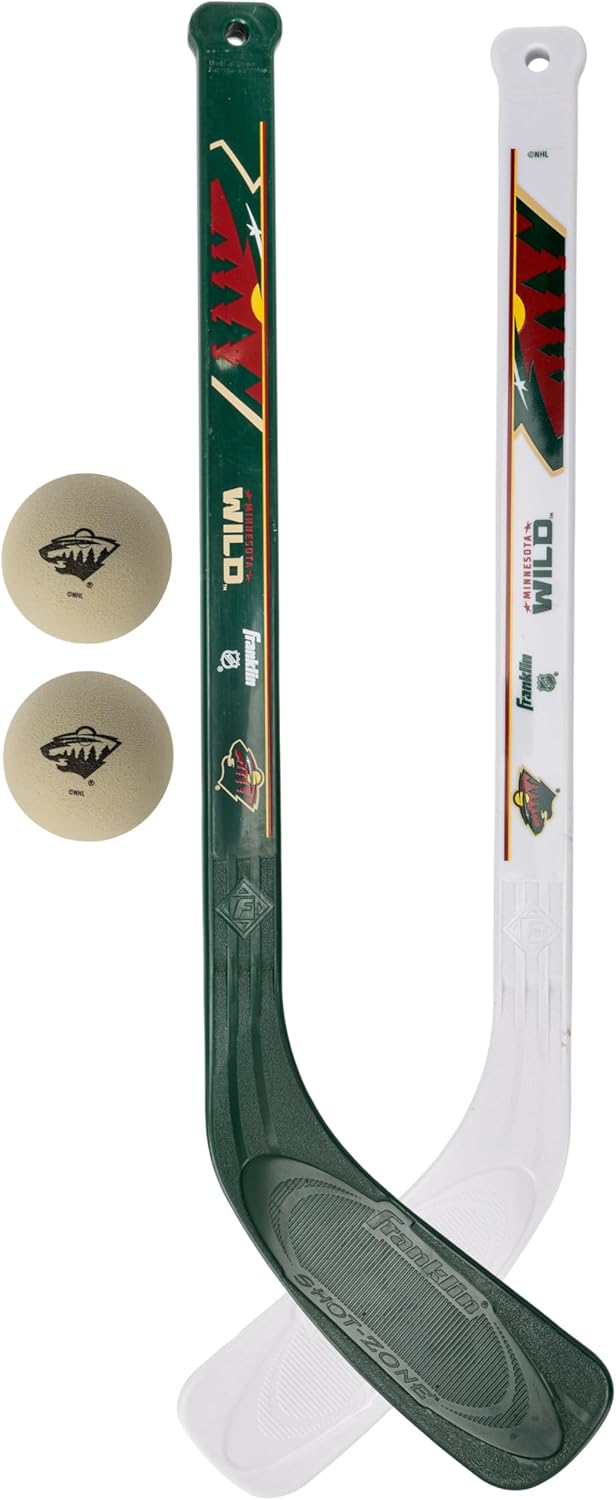 Franklin Sports NHL Minnesota Wilds Mini Hockey Stick Set - Kids Knee Hockey Sticks & Soft Balls, 2-Player Official Team Toy