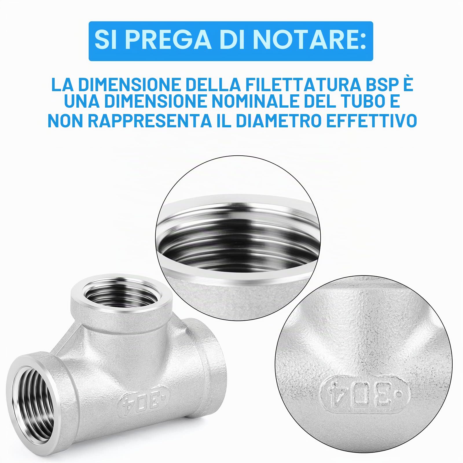2 Pezzi Raccordi per Tubi a T Femmina BSP a 3 Vie 1" x 1" x 1" in Acciaio Inossidabile 304