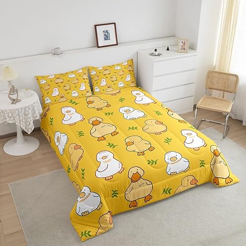 Miniatura 3 de Erosebridal Juego de ropa de cama de pato de dibujos animados para niños y niñas, bonito juego de edredón de pato amarillo, lindo relleno de edredón