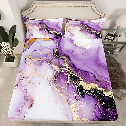 Miniatura 2 de Erosebridal Juego de sábanas de acuarela de mármol abstracto, tamaño individual, juego de sábanas con patrón de piedra, juego de cama de mármol con