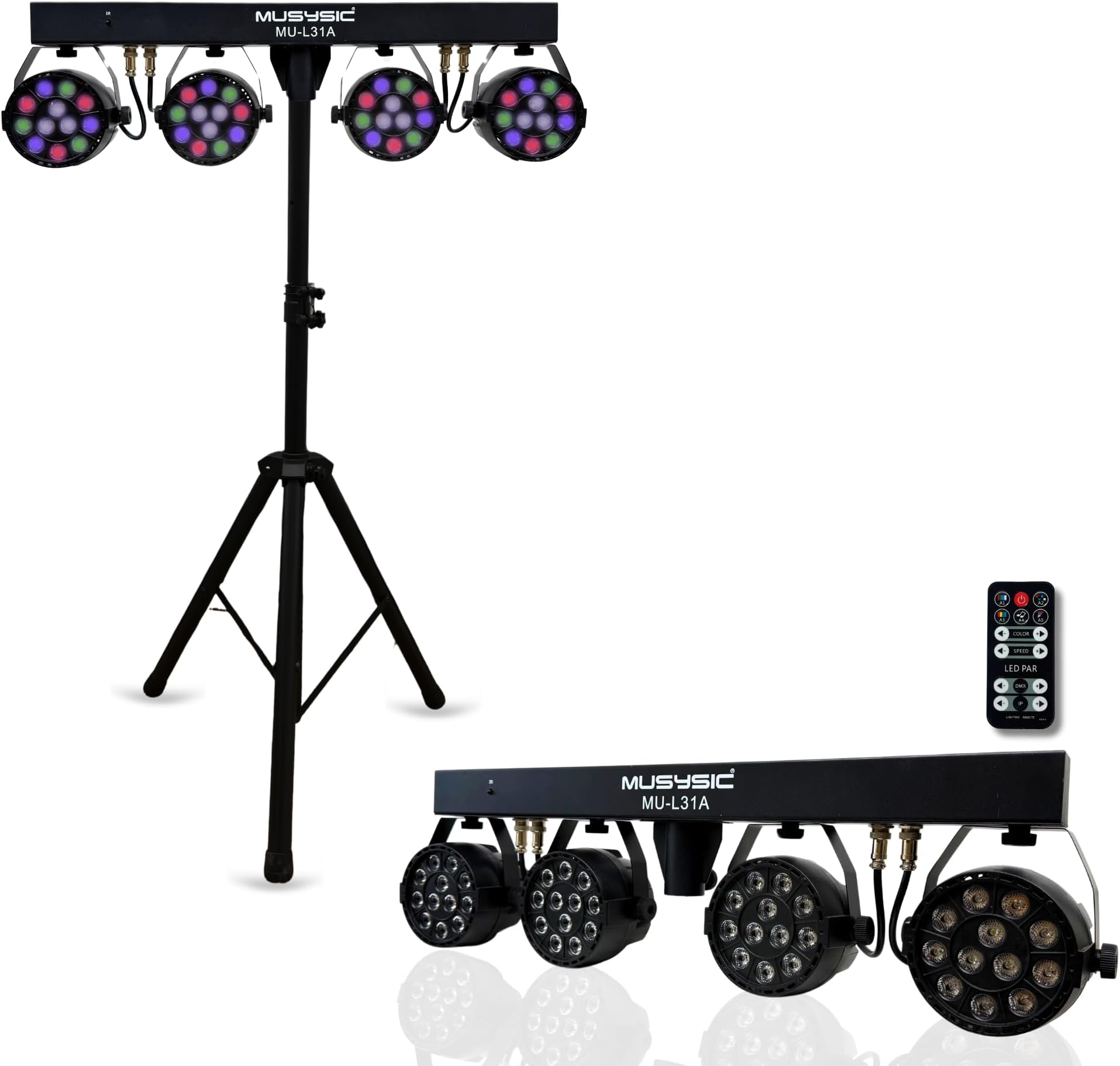 MUSYSIC MU‑L31A LED PAR Light Bar – 60W RGBW Stage Lighting with 36×1W LEDs + 4×3×1W RGB Pods, DMX512, Sound Activated, Auto Programs, Remote Control, 25° Beam – DJ, Party, Uplighting