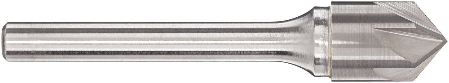 KEO 55817 Solid Carbide Single-End Countersink, Uncoated (Bright) Finish, 6 Flutes, 100 Degree Point Angle, Round Shank, 1/4" Shank Diameter, 1/2" Body Diameter