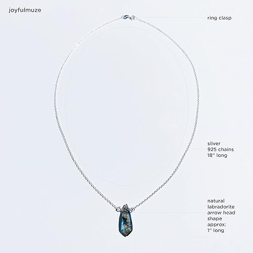 Miniatura 5 de Labradorite Arrow Head Pendant Necklace, March Birthstone Gift, Healing Chakra Protector, Handmade Sterling Silver Necklace, Natural Faceted