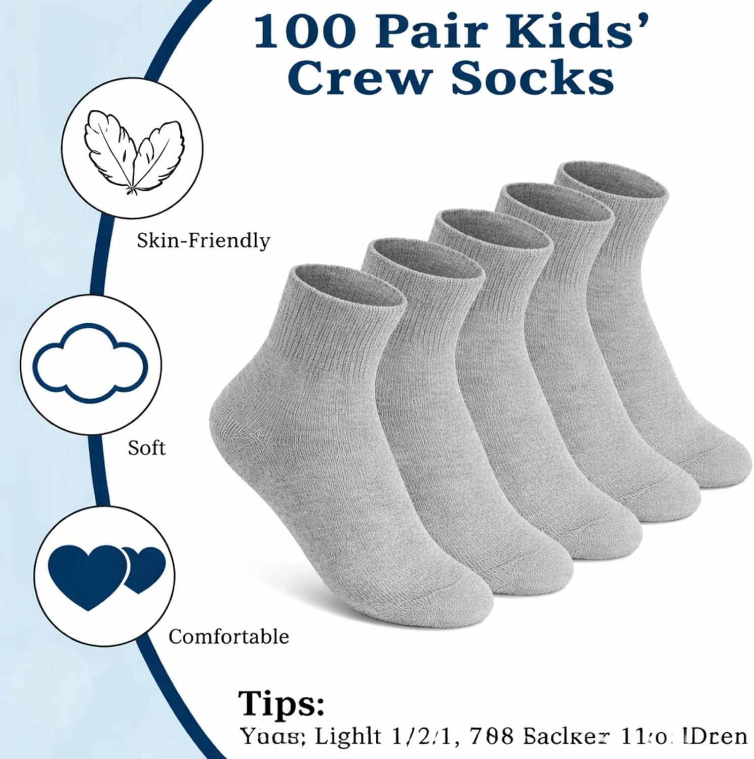 Hanaive Bulk 100 Pair Kids Crew Socks Unisex Stretch Cotton Socks Soft for Childrens Toddlers Youth Homeless Gifts Age 5-10