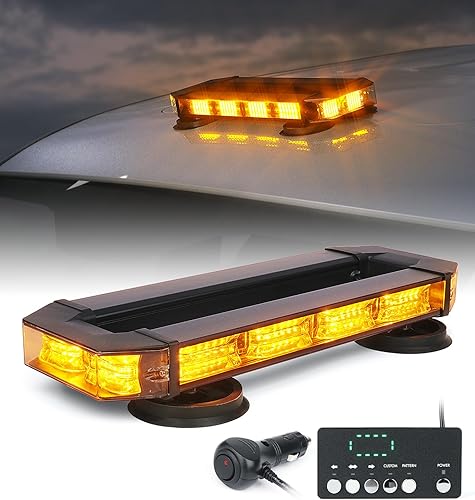 LUMENIX Barra de luces estroboscópicas para techo, barra de luces LED ámbar de seguridad de tráfico de emergencia con base magnética de alta