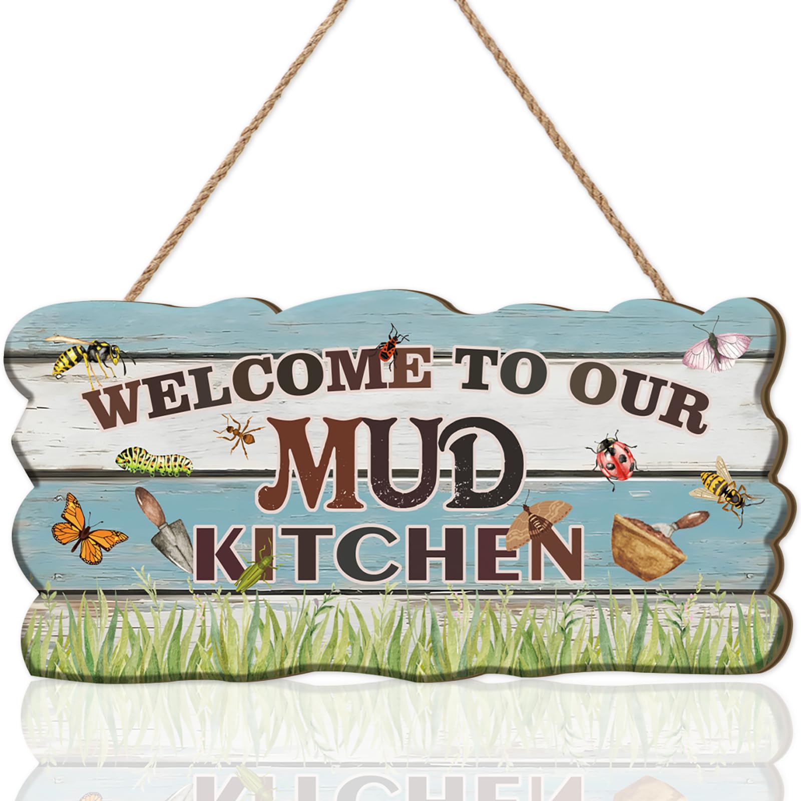 ANHUIB Welcome To Our Mud Kitchen Sign Kids Mud Kitchen Welcome Sign Rustic Outdoor Plaque with Nature Bug Prints Perfect for Kids Garden Play Areas Playhouses Outdoor Toys Mud Kitchen Accessories — image 1