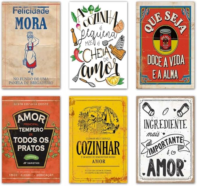 Kit 6 Placas Frases Para Cozinha - Decorativas Mdf - 30x20cm