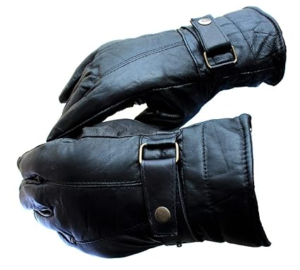 Alexvyan Black Leather Glover for Men's & Boy Leather Anti Slip Snow Proof Winter Gloves for Bike and Cycle Riding (Free Size)