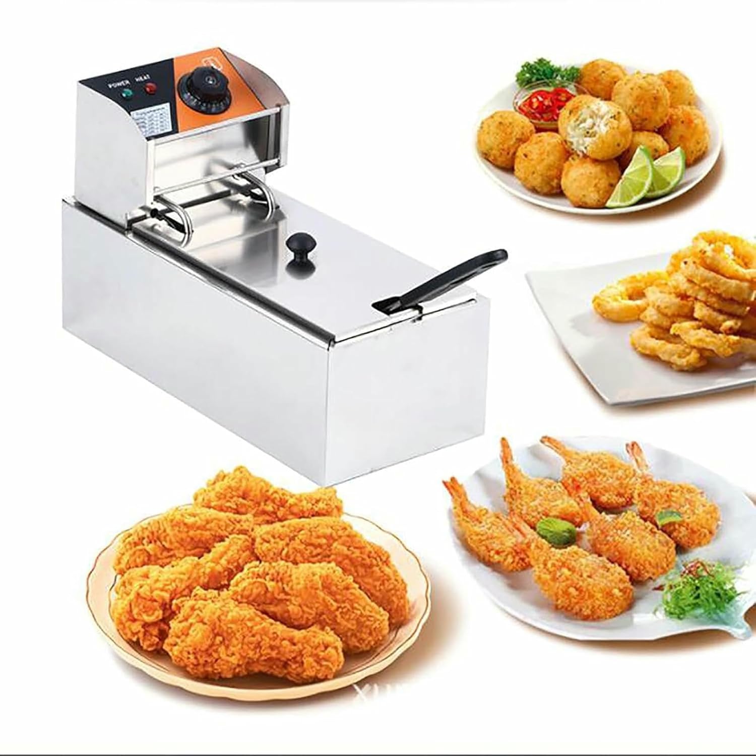 Commercial Deep Fryer, Electric Deep Fryer with Basket And Lid, Countertop Stainless Steel Frying Machine with Temperature Control And Removable Oil Tank for Home Kitchen And Restaurant~/