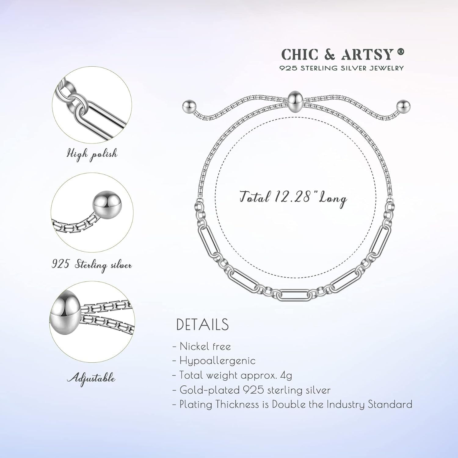 CHIC & ARTSY Ankle Bracelet 925 Sterling Silver Paperclip Link Anklet Hypoallergenic Beach Paperclip Link Chain Anklets for Women Stretch Paperclip Link Anklet Adjustable Chain Ankle Bracelet Jewelry: Clothing, Shoes & Jewelry