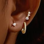Boucles d'oreilles Gold Hoop pour femmes, 14K Boucles d'oreilles en plaqué or pour perçage multiple, boucles en doré Dainty