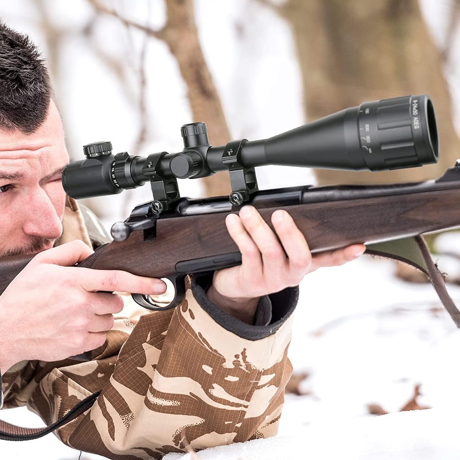 KinZon - Bisel de visión (6 – 24 x 50 AOEG, con retículo luminoso, óptico Mil-Dot y ajuste de paralaje, aumenta el alcance de la precisión de la escopeta táctica, Airsoft, montaje en riel de 20 mm