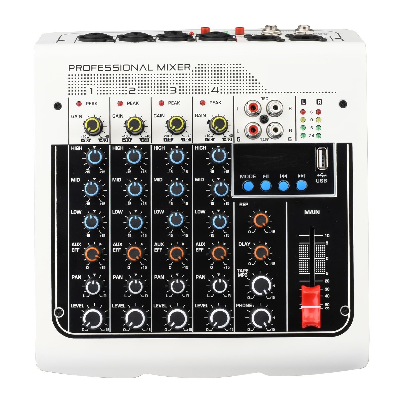 Mikser dźwięku dla DJ-a 4 Mono 1 Stereo 6-kanałowy USB Odtwórz Nagranie Impreza Z DJ-em Spotkanie Szkolne Kościół Rodzina Mikser Audio