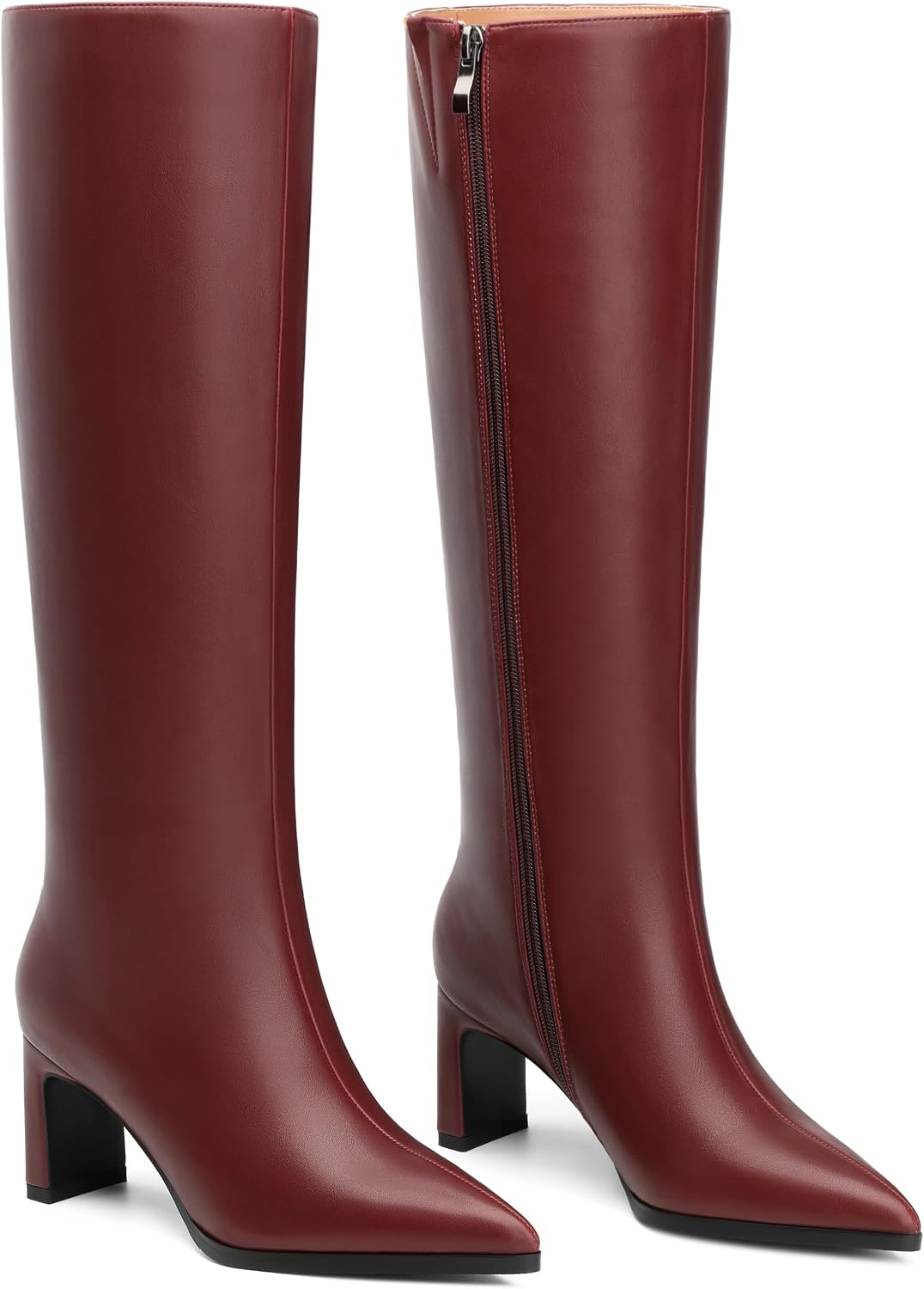 SKYSTERRY Knee High Boots for Women Chunky Block High Heel Pointed Toe Tall Boots Comfortable Side Zipper Party Work Date Long Dress Fall Winter Boots