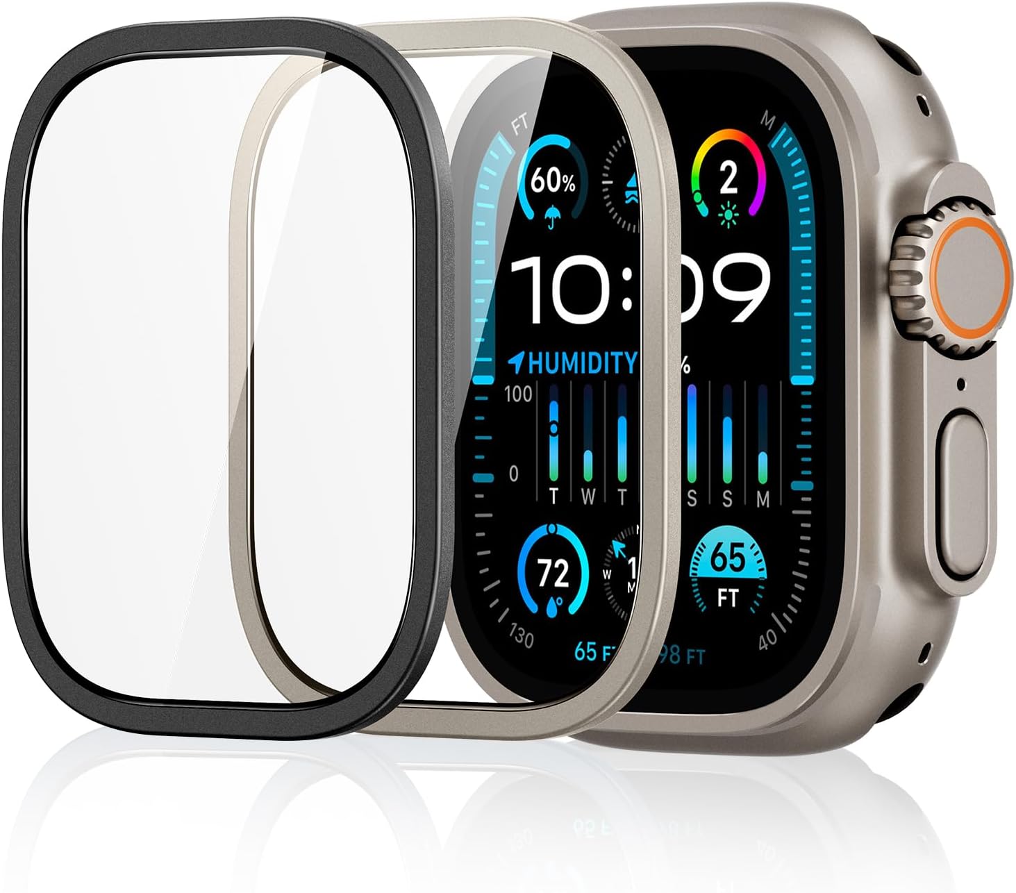 ESR 2 Pack Armorite Screen Protector for Apple Watch Ultra 3 /Ultra 2 /Ultra (49 mm), Military Grade Protection, Tempered Glass Film with Aluminum Alloy Frame, Keep Original, Titanium & Black