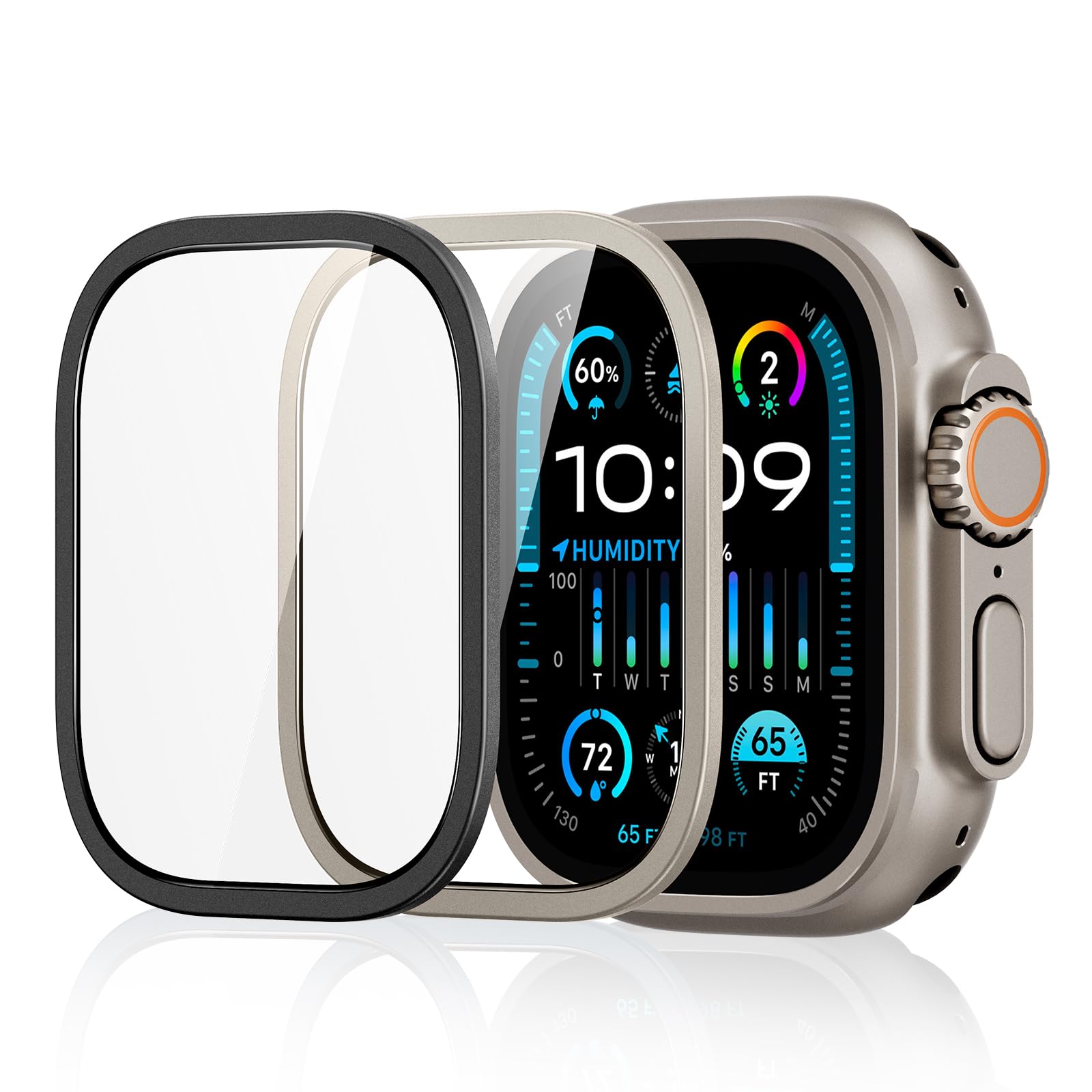 ESR 2 Pack Armorite Screen Protector for Apple Watch Ultra 3/2/1 (2025/2024/2023/2022,49 mm), Military Grade Protection, Tempered Glass Film with Aluminum Alloy Frame, Anti-Scratch, Titanium&Black