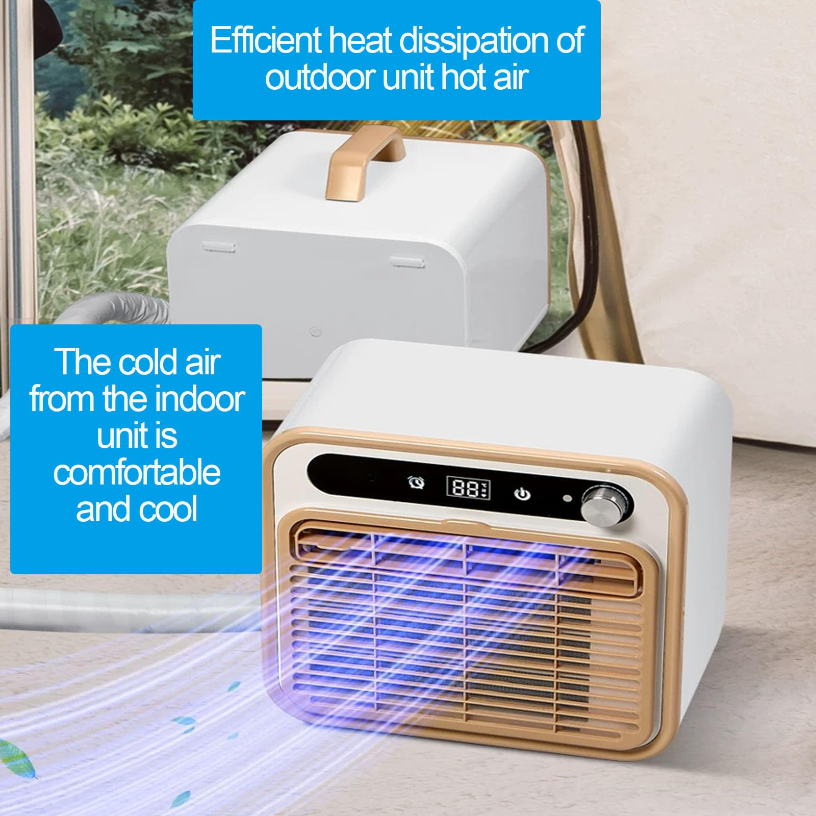 Condizionatore Daria Portatile Split da 5000 Btu, 1500 W, Silenzioso, Ideale per Campeggio, con Pannello Touch E Telecomando, Timer di 12 Ore E Flusso Daria di 130 M³/h, per 2m Tube