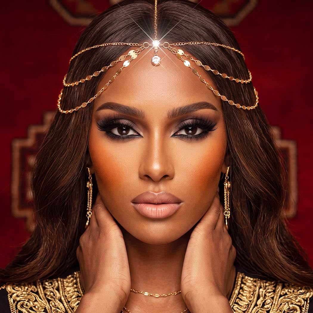 GORTIN Boho Head Chain Jewelry Sequins Gold Headpiece Egyptian Hair Chain Forehead Head Jewelry Prom Hair Accessories for women