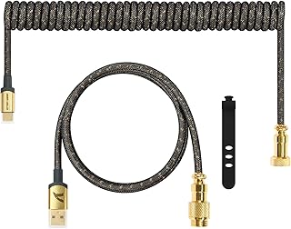 Starlight Custom Coiled Keyboard Cable USB C for Gaming Mechanical Keyboard,Double-Sleeved Braided Cable with Detachable Metal Aviator Gold Connector,Fast Charger Cord for Phone/PS4/Android/Xbox-Gray