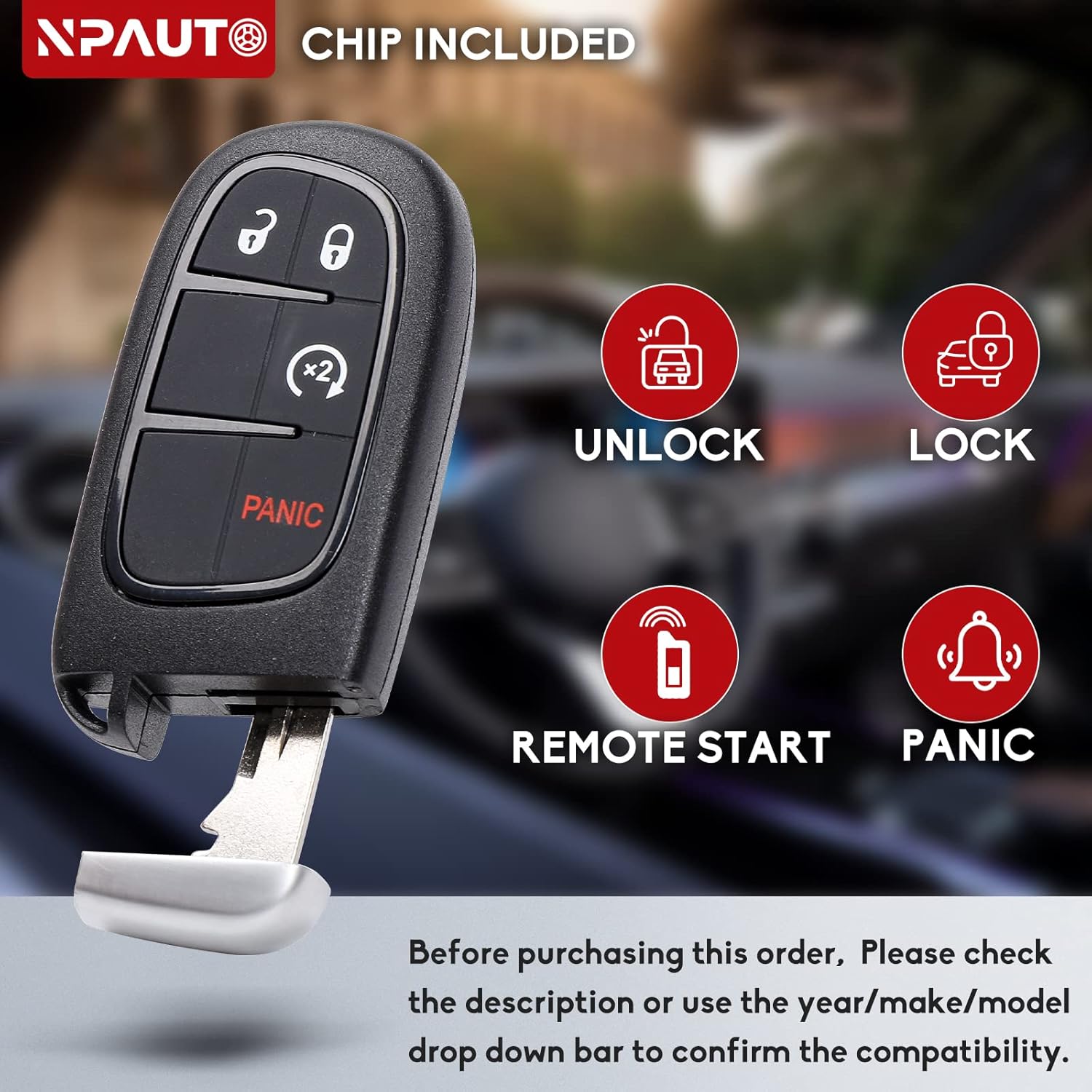 NPAUTO Key Fob Replacement for 2013 2014 2015 2016 2017 2018 Dodge Ram 1500 2500 3500 Laramie Outdoorsman SLT SXT Pickup Truck, Car Keyless Entry Remote Control Start Proximity Smart Key GQ4-54T
