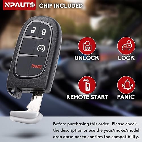Miniatura 2 de NPAUTO Llavero de repuesto para Dodge Ram 2013, 2014, 2015, 2016, 2017, 2018, Dodge Ram 1500, 2500, 3500, Laramie Outdoorsman SLT SXT, entrada sin