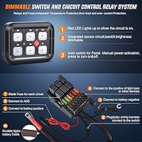 Vista 2 de Nilight Panel de Interruptores de 6 Posiciones Sistema de Relé de Control de Circuito Universal con Arnés de Cableado con Fusible LED Pod Regulable