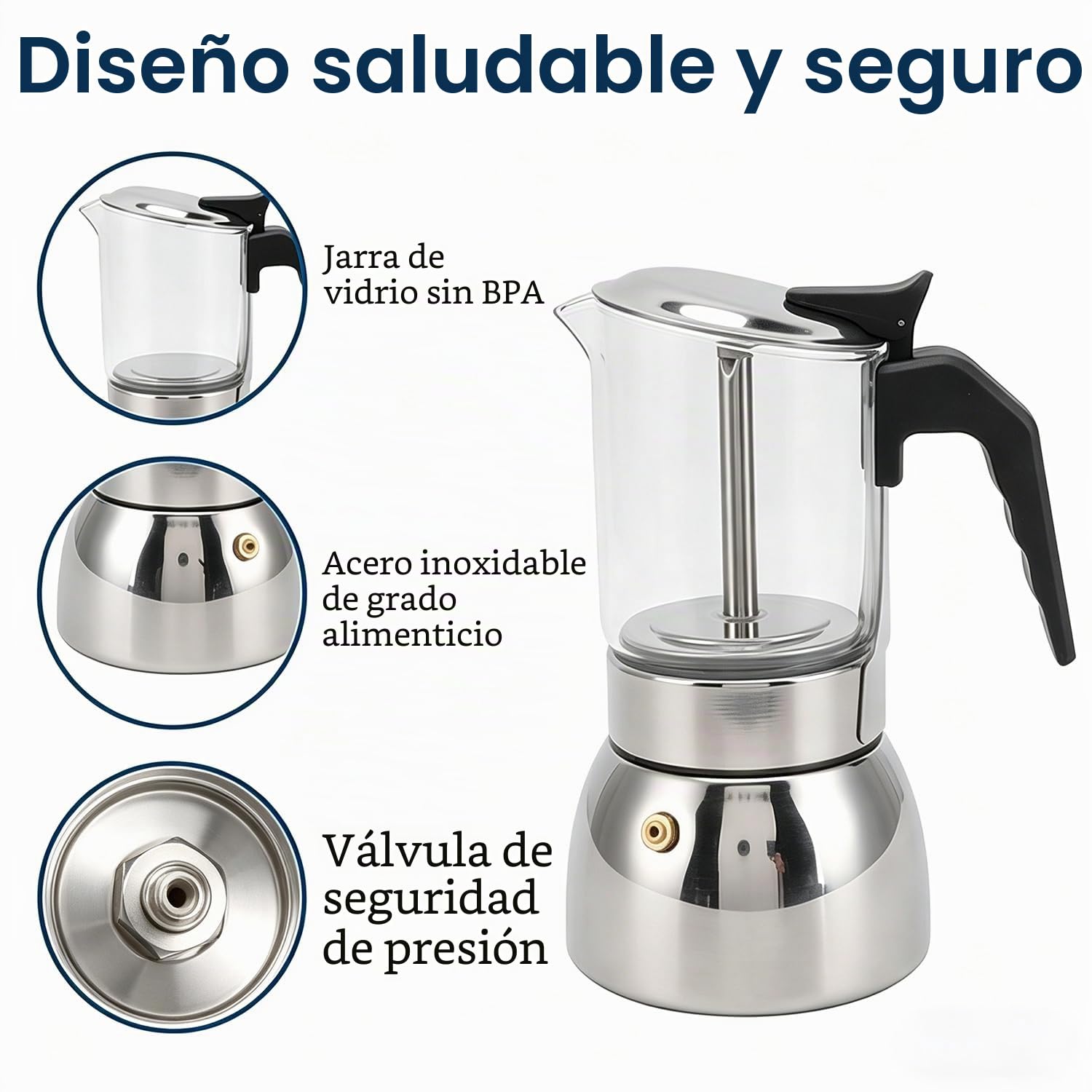 Pilipane Olla Moka De Inducción, Cafetera Para Café Italiano, Cafetera Para Estufa Con Diseño De Vidrio Transparente Y Acero Inoxidable De 200ml/300ml(300ml)