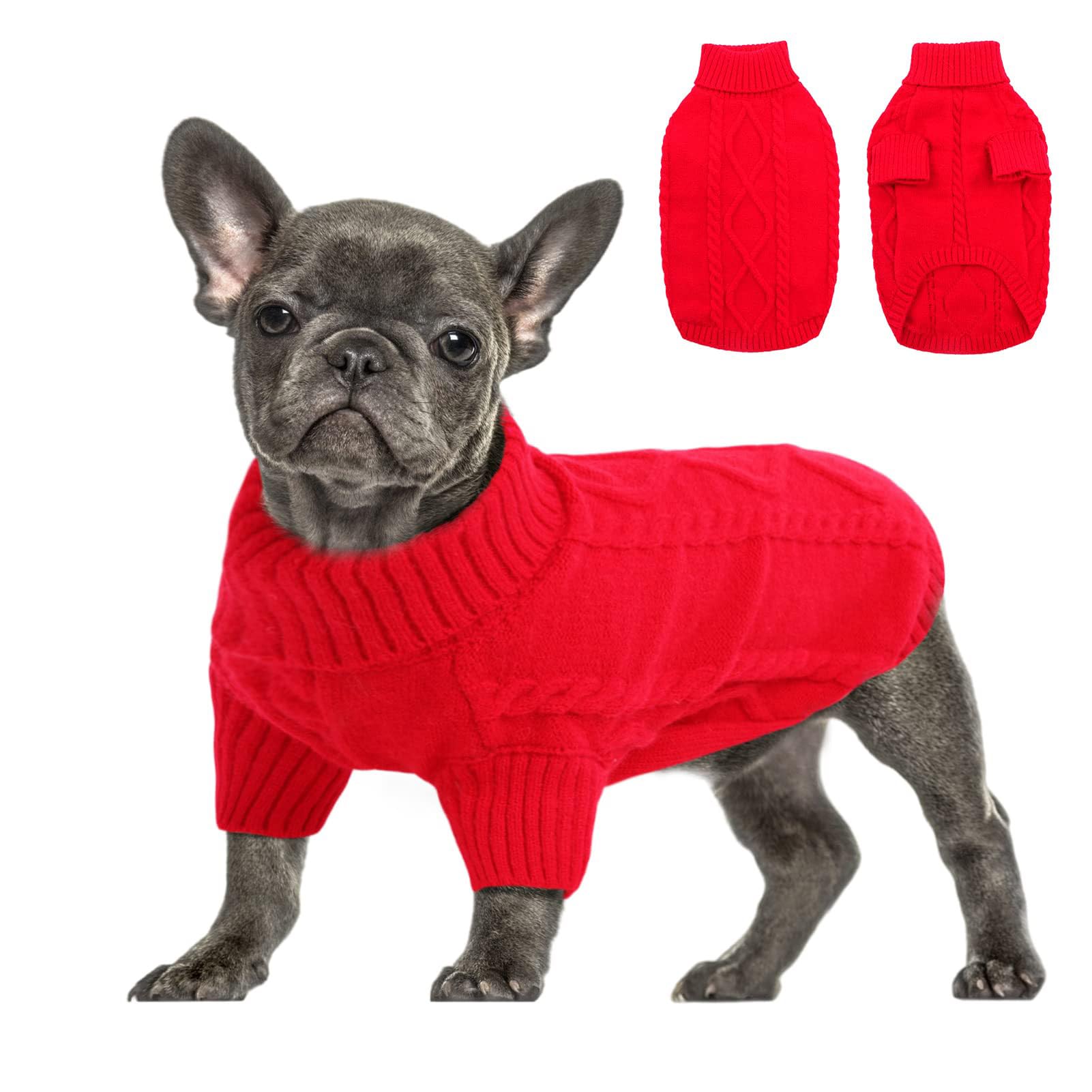 Queenmore Maglione Cane Natale Taglia Piccola Maglioncino Cane Bassotto Caldo Felpa Cane A Collo Alto Ritorto Vestito Natale Cane Maglione Elastico Per Bulldog Francese Barboncino Chihuahua, Rosso, XS