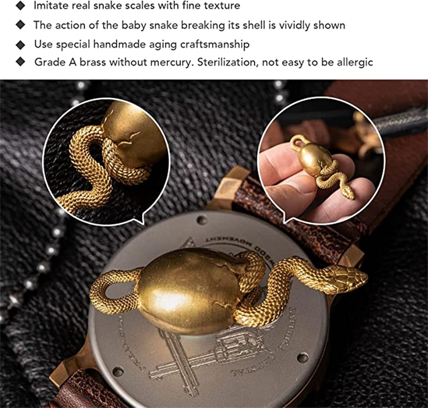 [EDVTSIHR] Brass Hatching Snake Pendant Retro Gothic Animal Serpen
