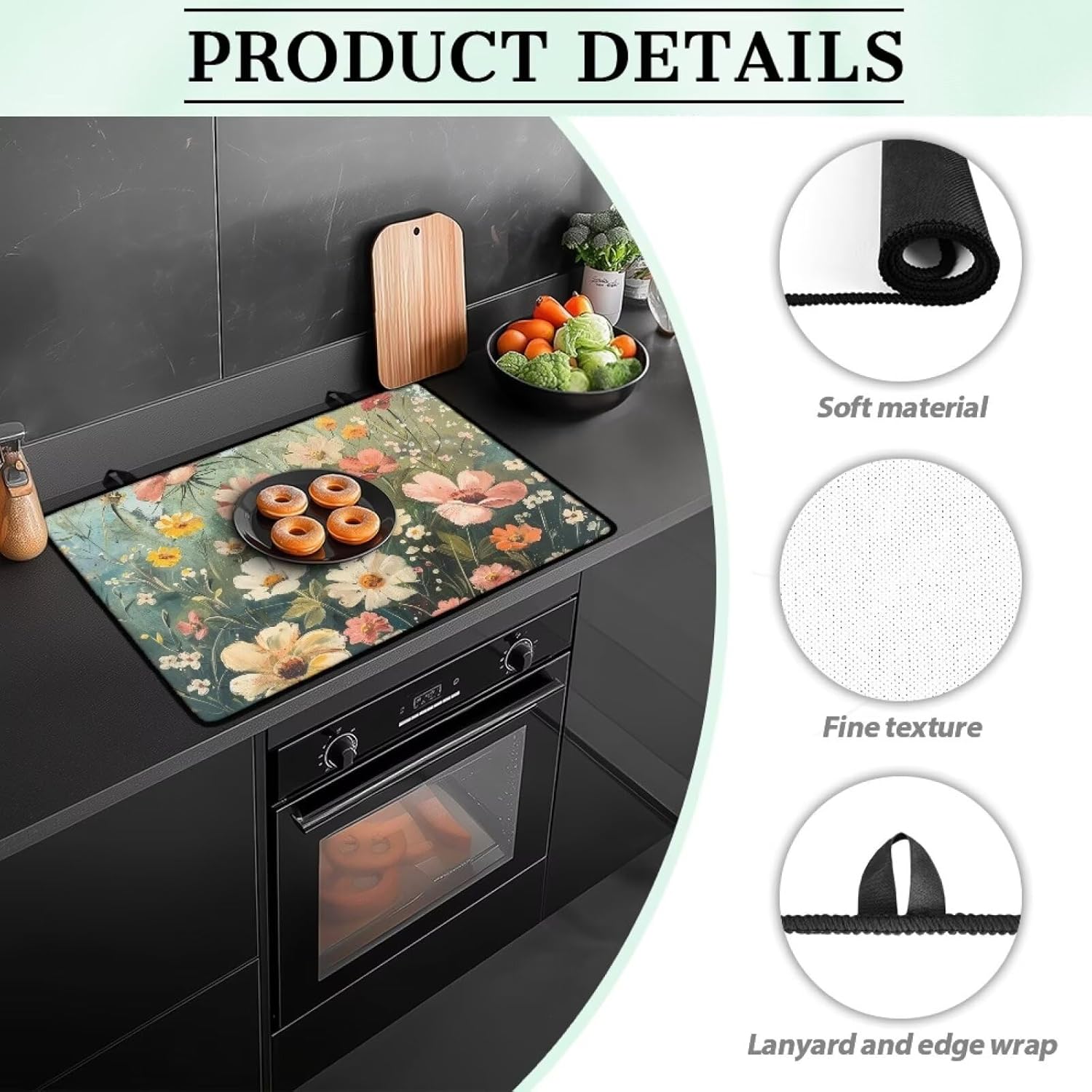 Daisy Glass Stove Top Cover Oil Resistant Stovetop Covers for Glass Top Electric Stove Cooktop Cover Flat Rv Range Stovetop Protector Dish Drying Mats for Kitchen 21" X 29"