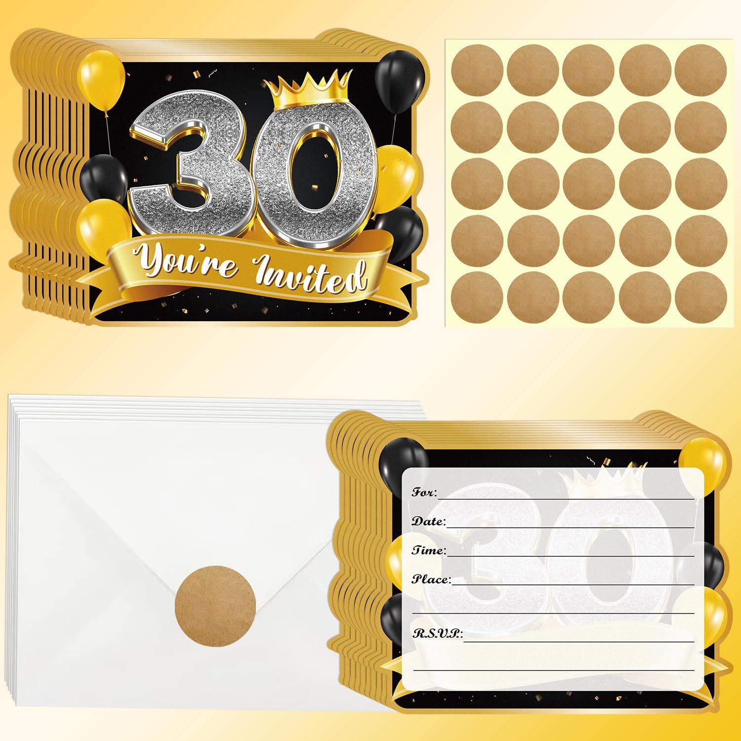Amazon.com : 20 Pcs 30th Birthday Invitation Cards, 30th Black&amp;Gold ...