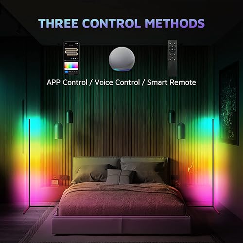 Miniatura 3 de RGBWW - Lámpara de esquina que cambia de color para sala de estar, compatible con Alexa, Google Home, control remoto de aplicación WiFi, 2700k-6500k