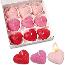 9 Pack Love Heart Shaped Scented Candles, 3 Colors Mini Soy Wax Flower Fruit Aroma Decorative Candles, Romantic 3D Heart Design for Bedroom, Parties, Table Decor, Valentines Day, Wedding Romantic