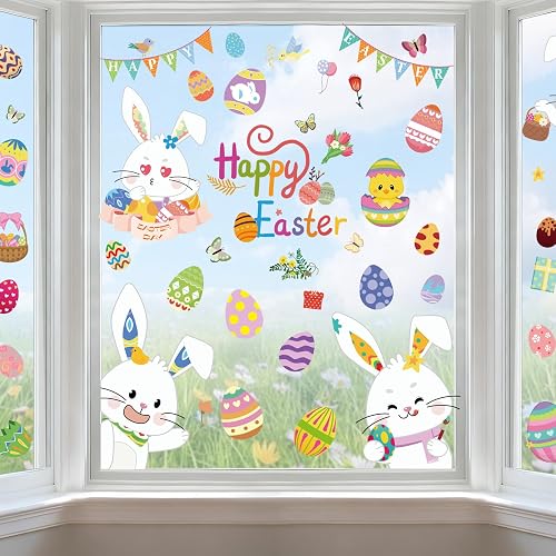9 Sheets Easter Window Clings, Happy Easter Decor, Eggs Bunny