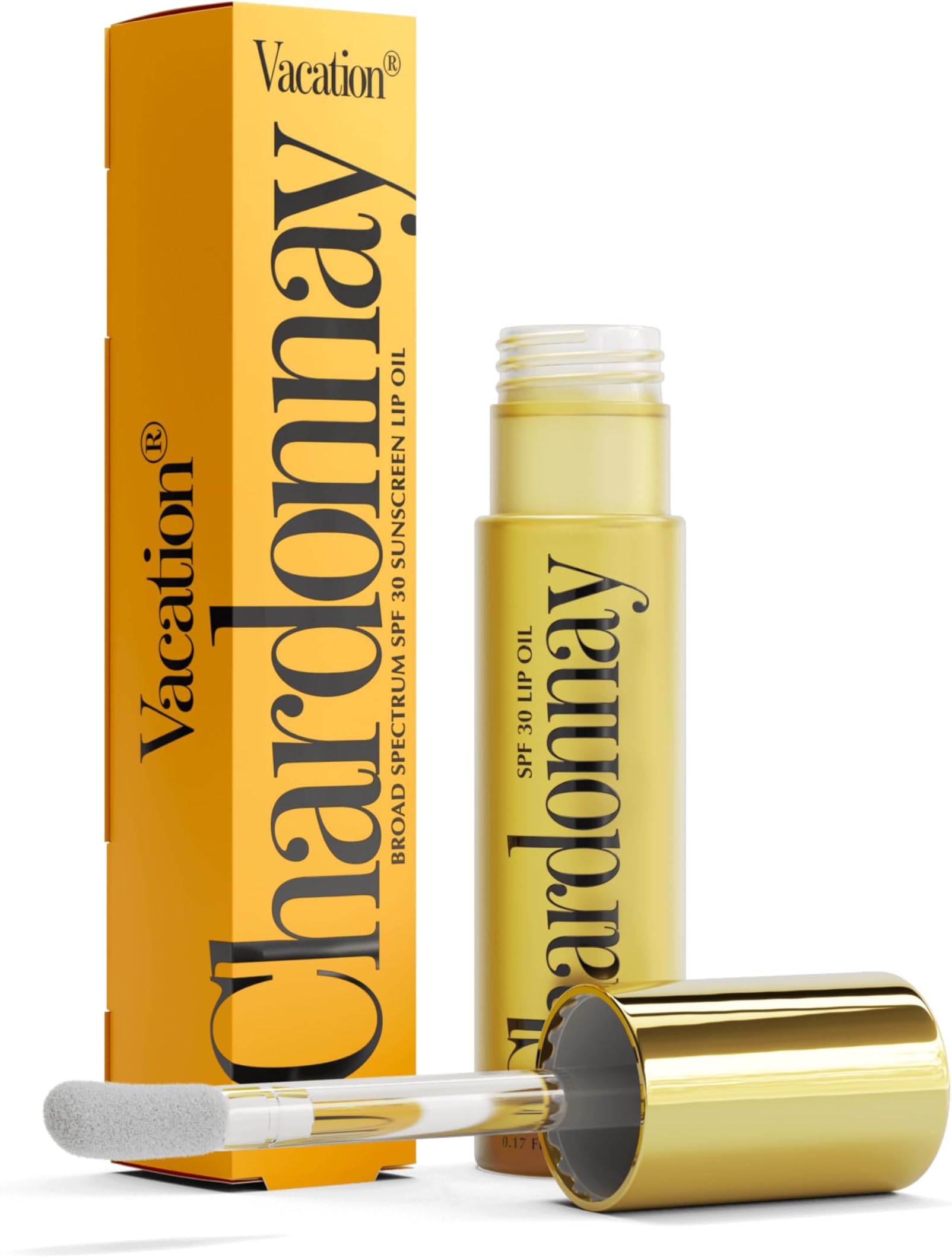 Chardonnay Lip Oil SPF 30, Sunscreen for Lips, Hydrating, Caramel Vanilla Flavored Lip Gloss, Clear Plumper, Non-Sticky Lip Balm, Vegan, 0.2 Fl. Oz.