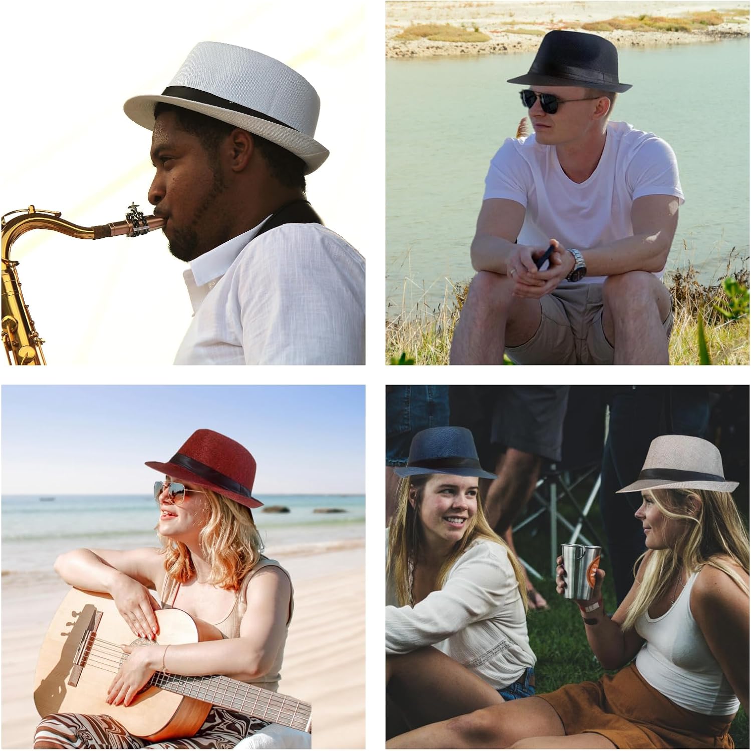 5 Pack Bulk Cuban Fedora Sun Hats Men with Adjustable Strap, Short Brim 1920s Unisex Party Costume Hats Women. - Image 6