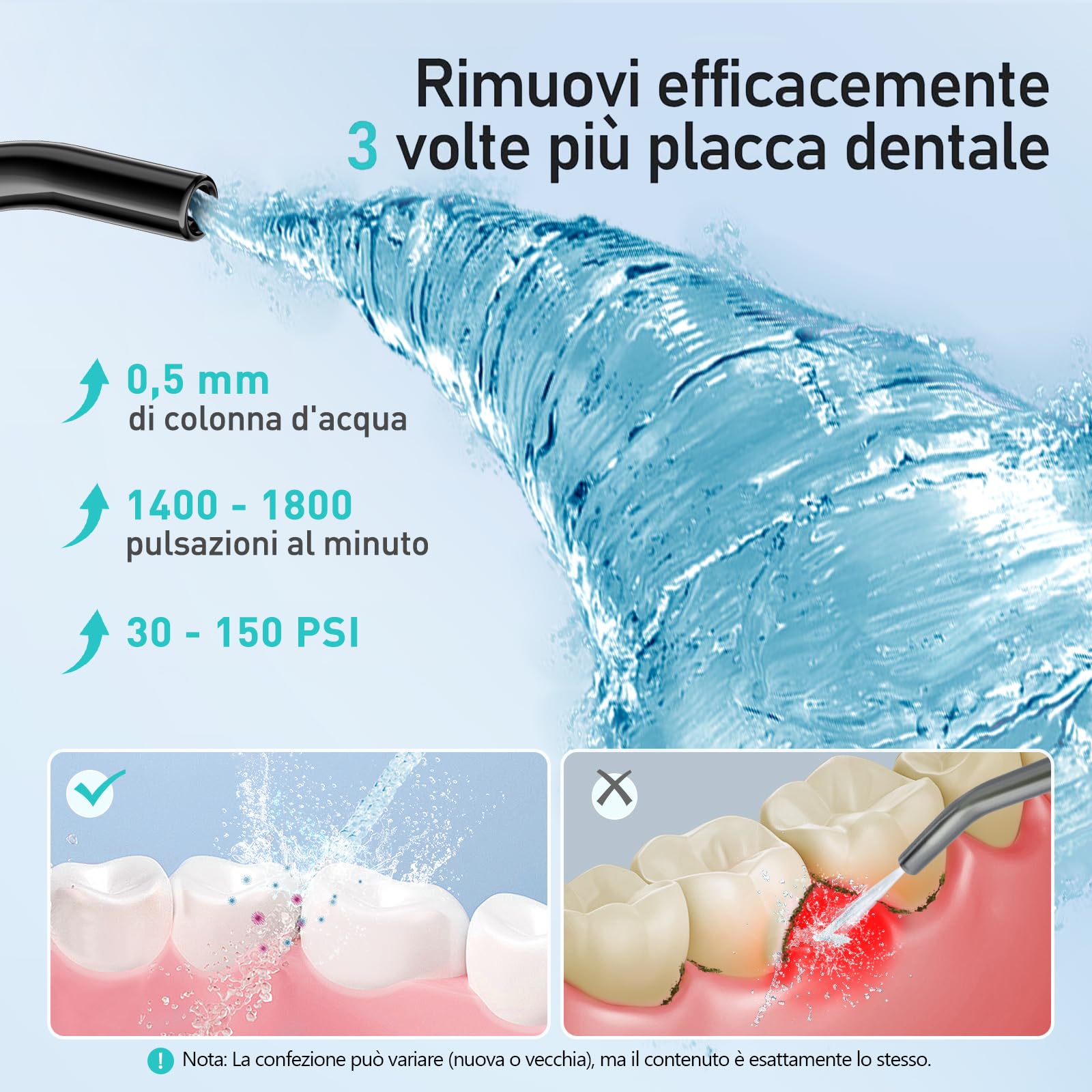 COSLUS C30 Idropulsore Dentale Portatile: 300ml Irrigatore Orale Senza Fili, 4 Modalità Idropulsore Dentale, Vincitore del Test 30 Giorni, Facile da Usare, IPX7 Impermeabile, Nero
